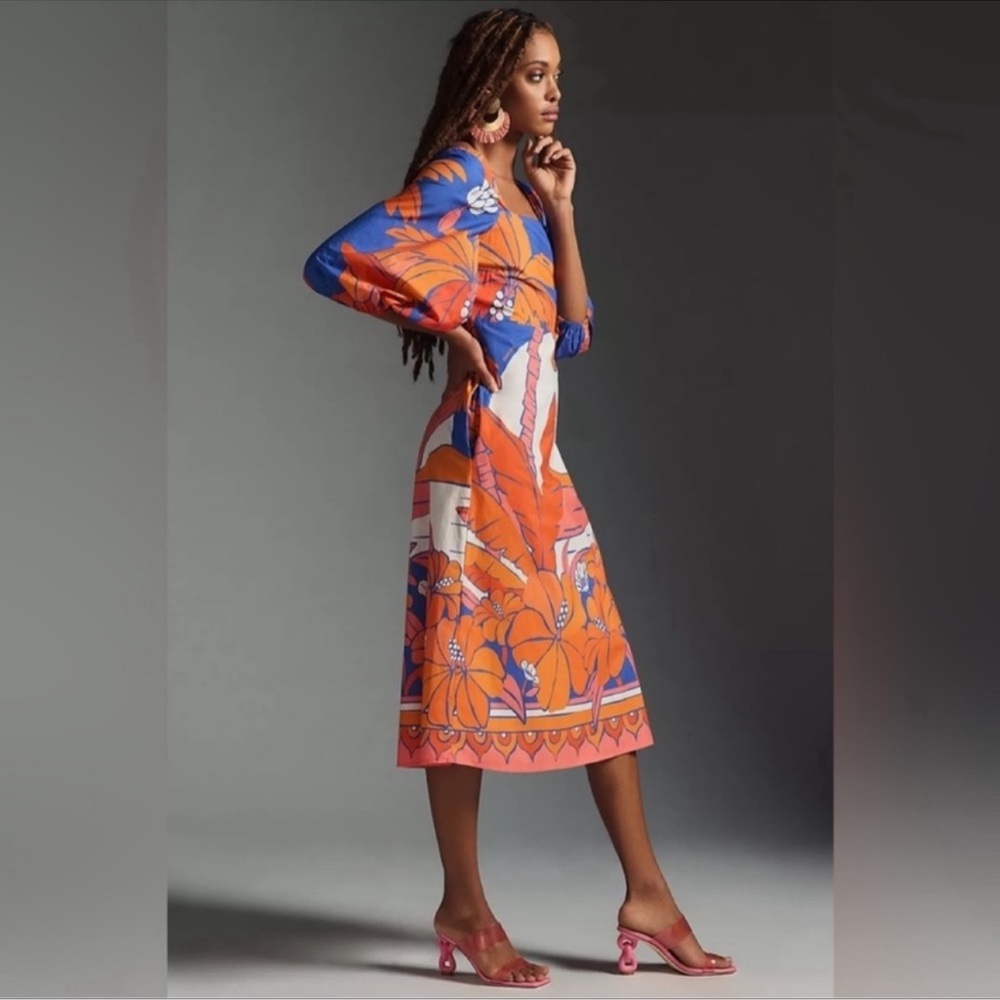 Never worn Farm Rio puff sleeve printed dress size xxs